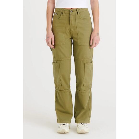 Ragged Priest Combat Jeans Green Khaki Denim High Rise Organic Cotton Cargo 28 - Picture 1 of 16